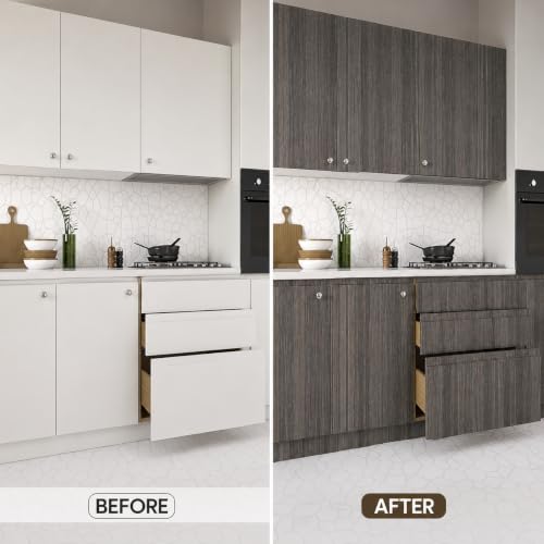 Image of HOME13 Wood Grain Wallpaper Peel and Stick Wood Contact Paper Self Adhesive Removable Thicken Wooden Wall Paper for Kitchen Cabinets Drawer Shelf Liner Waterproof(12x72 Inch, Charcoal Grey)