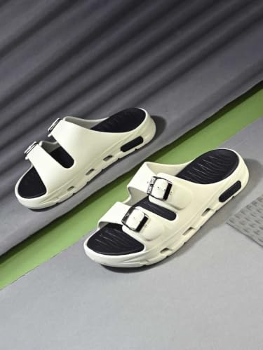 Image of SLIPOVER Men EVA Double Strap Sandals | Adjustable Buckle Comfort Slides | Lightweight Anti-Slip Ventilated Casual Sandals for Everyday Indoor Outdoor Wear