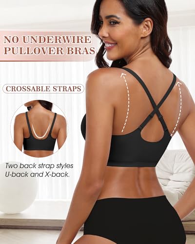HORISUN Womens Wireless Seamless Pullover Bra with Soft Support Vest No Underwire Criss Cross Back T Shirt Bra3