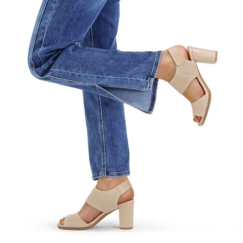 Image of mysoft Women's Chunky Block High Heels Slingback Open Toe Heeled Sandals