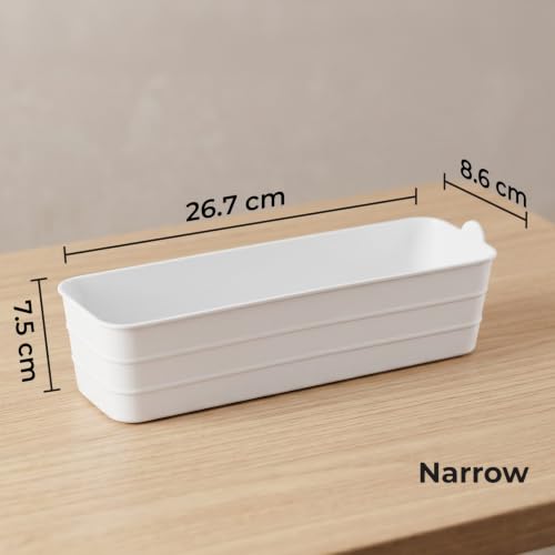 Image of KOLORR Flexi Tray Narrow Flexible Space-Saving Storage, Stackable Storage Organizer, Drawer Organizer Trays for Home, Washroom, Office, and Kitchen Organization Pack of 3 - White
