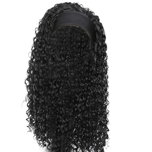 Perruque bandeau longue et lisse en cheveux synthétiques naturels noirs pour femme