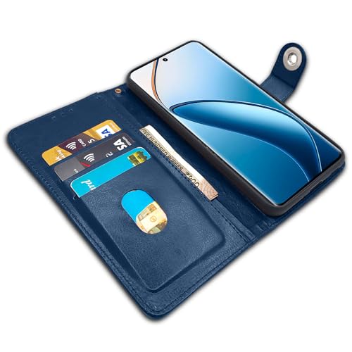 Image of Pikkme Realme 12 Pro 5G / Realme 12 Pro Plus 5G Flip Cover Leather Finish | Inside TPU with Card Pockets | Wallet Stand and Shock Proof | Complete Protection Button Flip Case (Blue)
