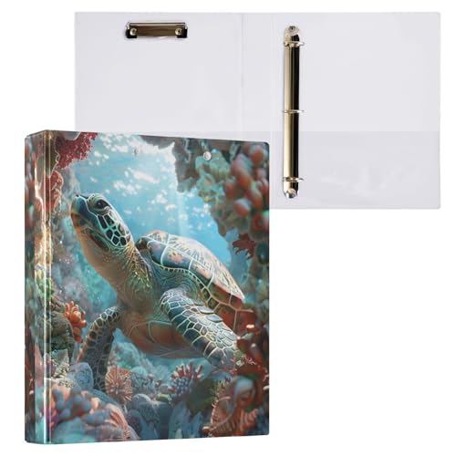 ALAZA Turtle Sea 3 Ring Binder Holds of 200 Sheets Fits Letter Sized Paper D-Ring Organizer for School Home Work Office Supplies 2 Pack