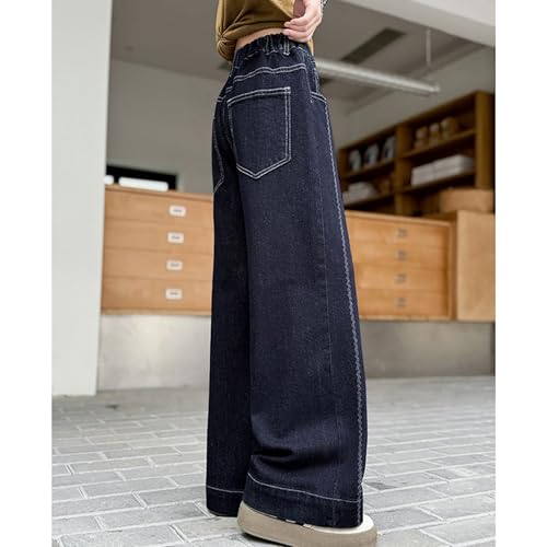 Girls Jeans Elastic Waist Straight Leg Denim Pants Teens Kids Casual Loose Trousers with Pockets3