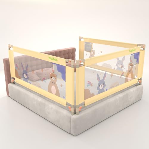 Image of BAYBEE Bed Rail Guard for Baby Safety | Bed Side Protector for Baby with 28 Level Height Adjustable & Portable Bed Railing for Babies Safety Guard for Kids (6.5FtX6FtX6.5Ft, 3 Sides, Beige)