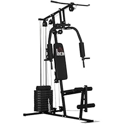 Maquina Pendulo Gym HOMCOM Multiestación Máquina de Musculación con Estribo para Piernas Placas de Peso de 45 kg Carga MAX. 110 kg para Entrenamiento Fitness en Hogar Gimnasio 135x103x200 cm Negro