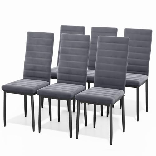 Bealife Set di 6 Sedie da Pranzo, Set di Sedie da Pranzo in Flanella per Cucina, Sala da Pranzo, Sedia da Pranzo Moderna con Schienale Alto (Grigio scuro - Flanella, Set da 6)