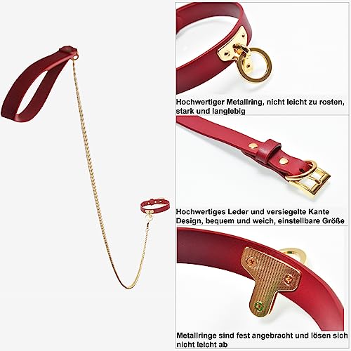 Sentasi Halsband mit Leine Ketten Fesseln Sex Set Einstellbar Leder Halsbänder Erotik Lederhalsband Fetisch SM Fesseln Halsband Sexspielzeug Flirten-Tool Cosplay Sex Toys für Männer Frauen Rot – Bild 5