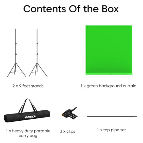 Image of Sounce 8x12 Feet Green Screen Backdrop with 9x9 Feet Adjustable Stand Kit | Foldable & Portable | Carry Bag Included | for Photography, Videography & Video Conferencing