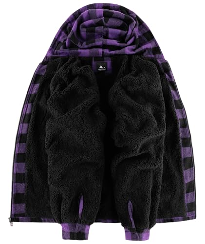 Image of SCODI Mens Flannel Hooded Jacket Fleece Sherpa Lined Zip Up Plaid Hoodies | Machine Wash, Outdoor Activities, Office, Casual, Warm Thick Shirt Jackets, Winter Coat, Heavyweight Sweatshirt, 4 Pockets