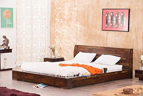 Image of Sheesham Solid Wood Voted Platform Queen Size Without Storage Wooden Bed for Beautiful Bedroom Room (Queen, Mahogany)