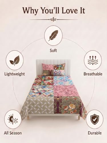 Image of Mafatlal 130 GSM Pearl Designer Single Bed Sheet Set with 1 Pillow Cover | 60 x 90 Inch | Skin-Friendly Microfiber Fabric | Lightweight, Quick Dry, Stylish Bedroom Essential | Pastel Green