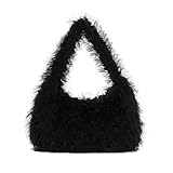 Fecialy Fluffy Purses for Women Cute Fuzzy Tote Handbag Plush Y2K Hobo Shoulder Bag Faux Fur Clutch Bag