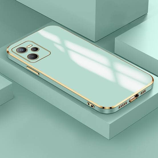 SOURIRE Liquid TPU Soft Silicone Shockproof Flexible Back Cover for Realme C35 Luxury Square Plating Phone Case with Camera Protection Soft Back Cover Case (Mint Green)