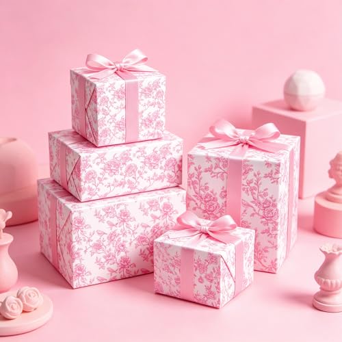 Papier cadeau floral rose plié à plat 50x70cm pour printemps et vacances