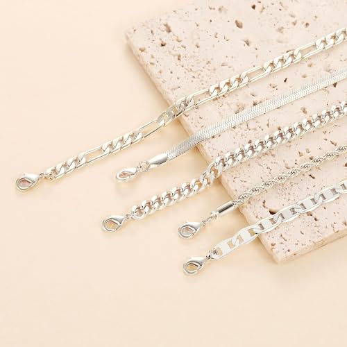 Image of DEARMAY 14K Gold Plated Ankle Bracelets for Women Waterproof - Dainty 6Pcs Anklets Layered Cuban Link Chain Herringbone Cute Anklets Set Pack Summer Beach Jewelry Gift for Women Teen