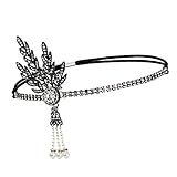 Dekor Länge: ca. 14 cm Vintage Damen Charleston Stirnband Kristall Perlen Kopfband 20er Jahre Haarband Tanzabend Kostüm Kleid Zubehör - Schwarz