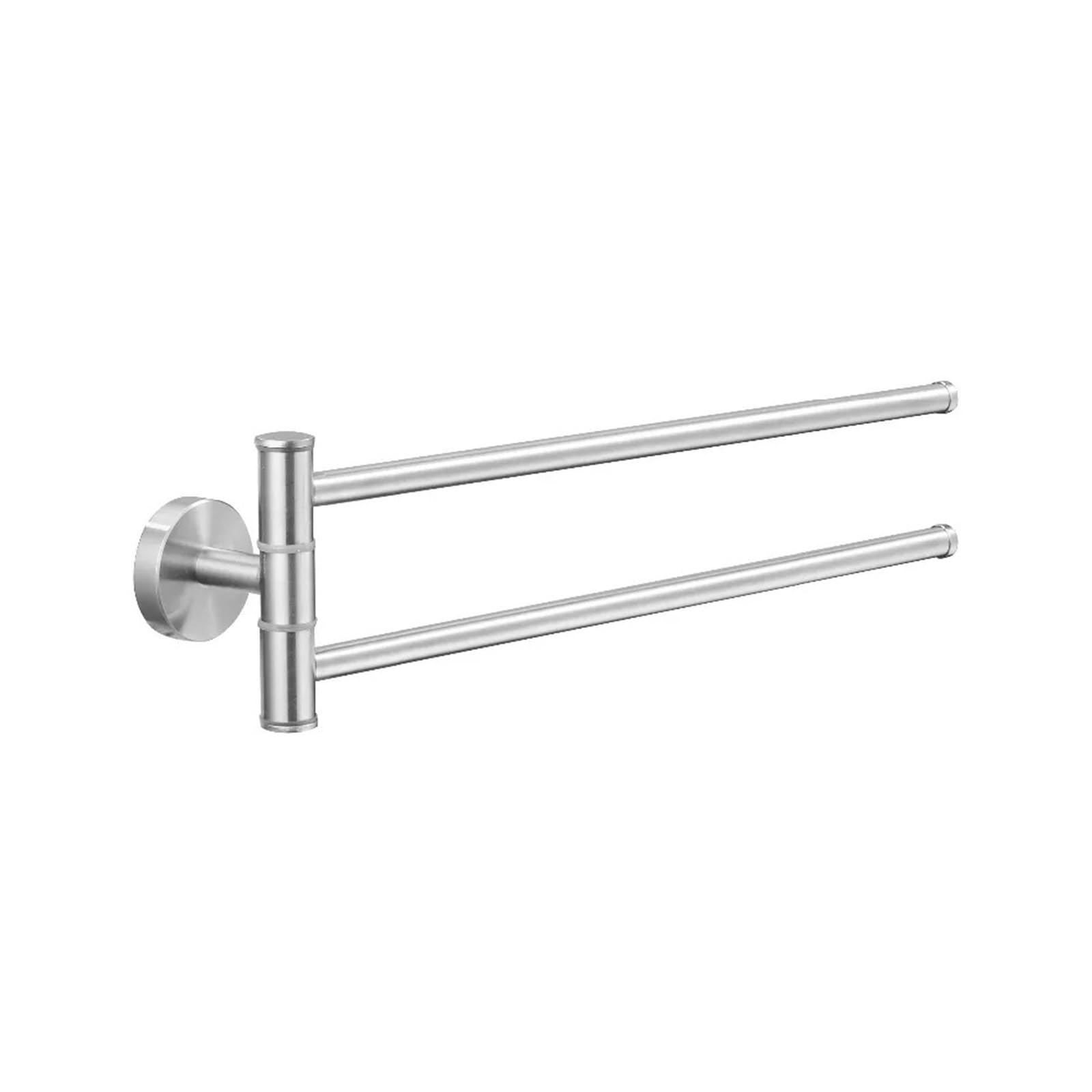Mounted Bathroom Towel Holder 180 Degree Rotation Double Bars Simple Silver Stainless Steel Metal Hanger For DIY Tools