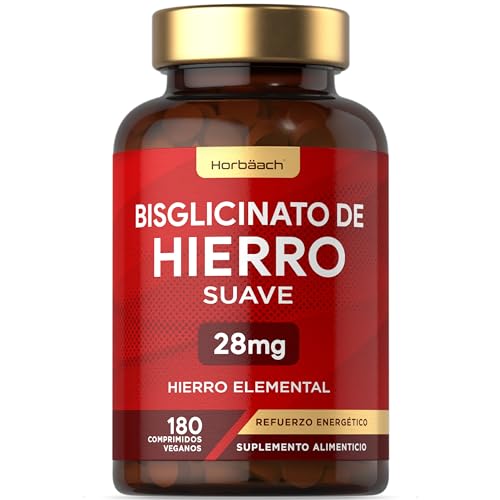 Hierro Suplemento 28mg | 180 pastillas veganas | Iron Bisglycinate | de Alta Absorción | Sistema Inmune, Hemoglobina y Soporte energético | Horbaach