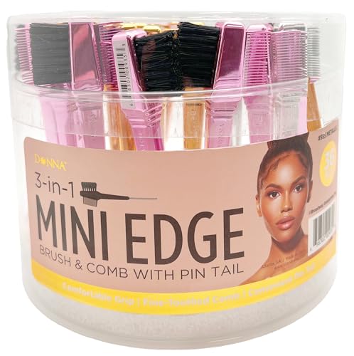 DONNA 3-in-1 EZ Styling Edge Brush & Comb with Pintail – 36pcs Value Pack – Chrome Handle Edge Control Tool for Baby Hairs, Parting & Smoothing (MINI METAL ASST) image 3