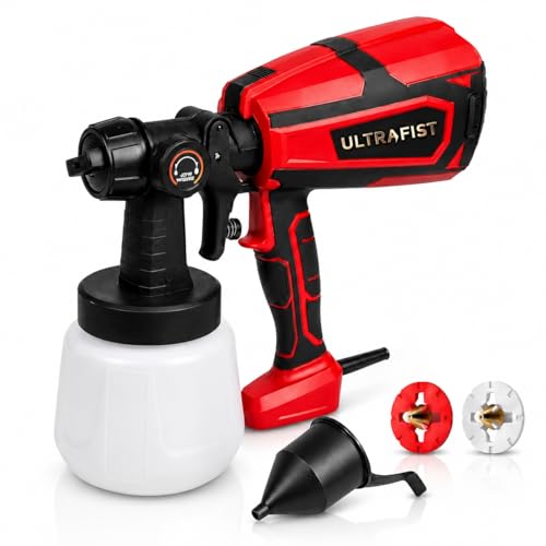 Image of Ultra Fist Gold 1200W HVLP Electric Paint Sprayer, Red, with 1000ml Container, 3 Nozzles, Brass Nozzle, Adjustable Flow Control, for Walls, Furniture & Fences