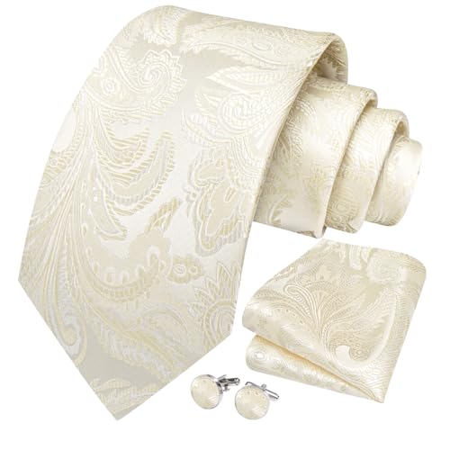 Image of Hi-Tie Silk Ties for Men Plaid Paisley Striped Necktie Pocket Square Cufflinks Set Formal Business