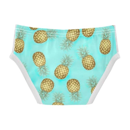 ODAWA Gold Pineapples Turquoise Soft Cotton Underwear Tagless Toddler Underwear 2T2