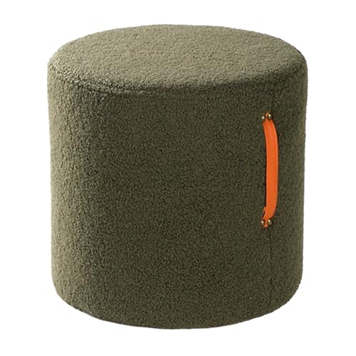 GIZNXBA Otomana Redonda con Asa Tejido De Lino Taburete Tapizado para El Hogar Puf para El Suelo Reposapiés para Sofá Sillones Puff Salón Dormitorio(Groen)