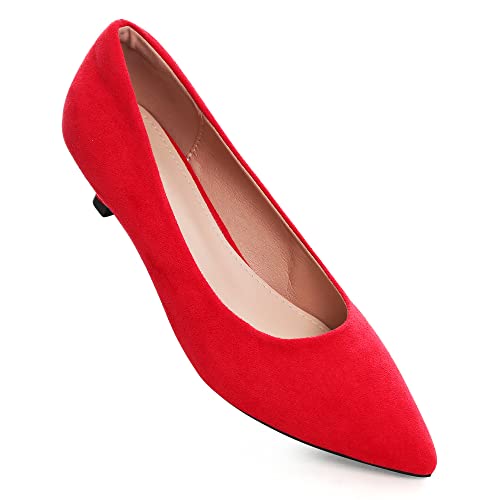 Image of Women's Low Kitten Heel Pumps Classic Fashion Dress Pumps Simple Heeled Shoes for Office Work