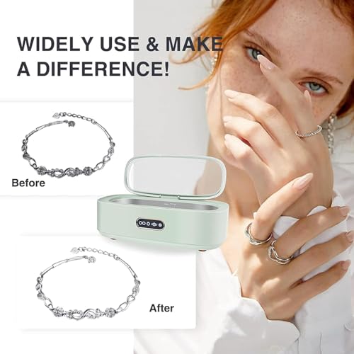 Limpiador ultrasónico para Joyas, Gafas y aparatos de ortodoncia, depósito de Acero Inoxidable de 300 ml, Limpieza con Temporizador de 45 kHz