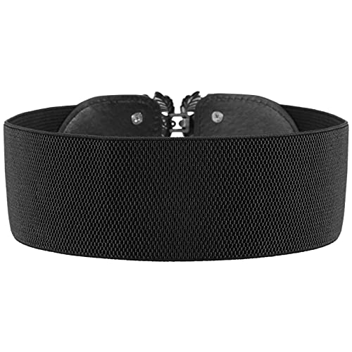 Chuangdi 4 Pieces Women Vintage Wide Waist Belt Black Belt for Dress Elastic Stretch Retro Waistband for Jeans Pants4