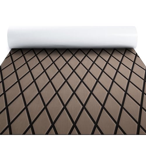 FOCEAN Boat Flooring EVA Foam Boat Decking Marine Mat Non-Slip Self-Adhesive Flooring Sheet for Motorboat Kayak Surfboard Garden Swimming Pools, 94.5''x 15.7'', Terra with Black Lines