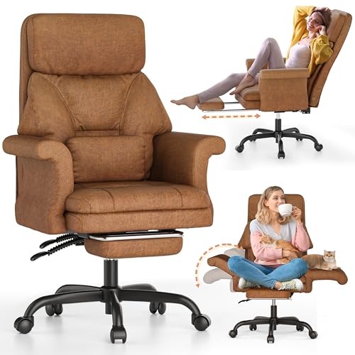 ELABEST C39 Cross Legged Office Chair with Footrest & Convertible Armrests - Pet-Friendly XL Home Desk Chair, Ergonomic Recliner with Lumbar Pillow, Criss Cross Design, Big and Tall Executive Chair