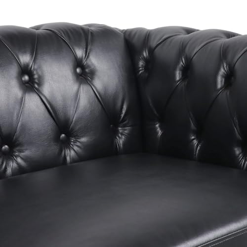 Image of WOODEN WORLD Modern & Classic Leather Sofa Set - Luxurious Comfort, Stylish Design, and Durable Build (Black, 3+2 Seater)