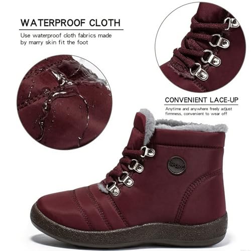 Women'S Waterproof Platform Snow Boots Winter Fur Lined Warm Lace-Up Outdoor Ankle Booties Waterproof Warm And Comfortable Short Boot3