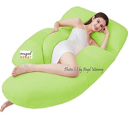 Angel Mommy Premium Full Body Pregnancy Pillow G-Shaped Maternity Pillow with Cotton Zippered Cover (Parrot Green)