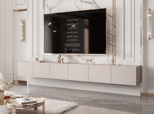 IDOHOME 300 cm Meuble TV Suspendu 300 cm avec Rangement et LED - Meuble TV Mural avec 6 Compartiments Spacieux
