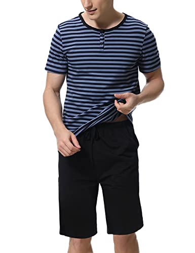 Hyppry Ensemble de pyjama pour homme, 2 pièces, haut à manches courtes, vêtement de nuit, vêtements de détente, Bleu C, S Cover