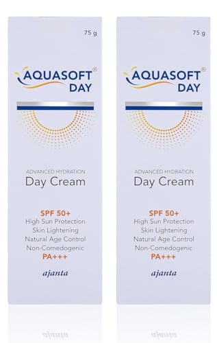 Image of Aquasoft Day Cream SPF50+ PA+++ with Triple Action formula for moisturising, sun protection and brightening Sodium Hyaluronate, Niacinamide, antioxidants and OTZ10 75gm,Pack of 2