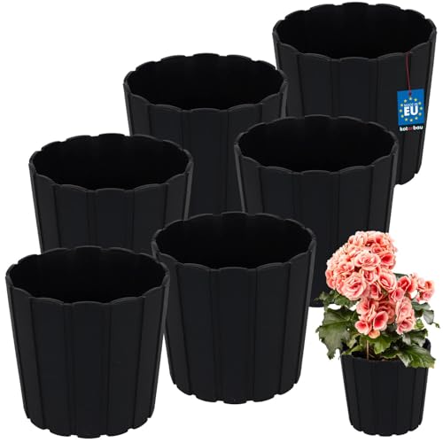 KOTARBAU® 6er Set Blumentopf - Pflanzkübel - ⌀ 17 cm H: 15 cm – Anthrazit – Kunststoff - Pflanztopf für Zimmerplanzen - Blumentöpfe - Groß - Außen – Übertopf – Balkon – Dekorativ