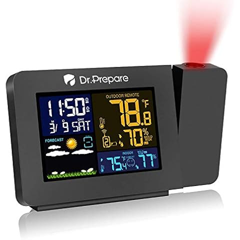 DR.PREPARE Projektionswecker Digitaler Wecker mit Projektion Wecker Wetterstation mit Außensensor zeigt Innen- und Außentemperatur Wettervorhersage für Schlafzimmer Büro Wohnzimmer Cover