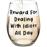 Fatbaby Funny Wine Glass For Women Coworkers, Sarcastic Gifts For Best Friends Sisters Mom, Christmas Birthday Mother's Day Gifts Stemless Wine Glass for Wine Lover Work Besties 15 OZ