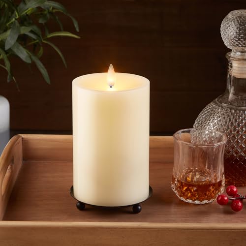 Image of Flameless Pillar Candles Flickering with Remote Timer, Battery Operated LED Candles Up to 400 Hours, 3D Moving Flame Real Wax Candles, D4 x H6, Remote Included (Ivory, 4inx6in)