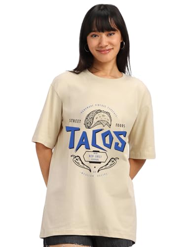 Image of JUNEBERRY 100% Pure Cotton, Pack of 2,Round Neck, Oversized Loose,Drop Shoulder,Graphic Printed, Half Sleeve T-Shirts for Women & Girls, in Different Colors, with Sizes Range from S to 2XL.