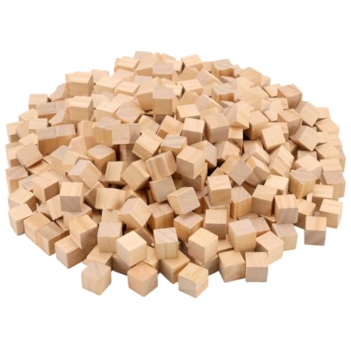CHUIFAI 300 cubos de madera en blanco de 20 mm para pintar, pequeños cubos de madera cuadrados para manualidades, bloques de madera en blanco para bricolaje, decoración, rompecabezas de números