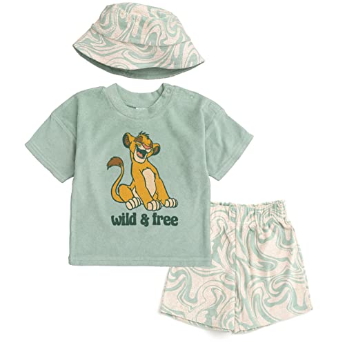 Image of Disney Baby Loop Terry Cloth T-Shirt, Shorts & Bucket Sun Hat 3 Piece Outfit Set Newborn to Infant Sizes (0-24 Months)