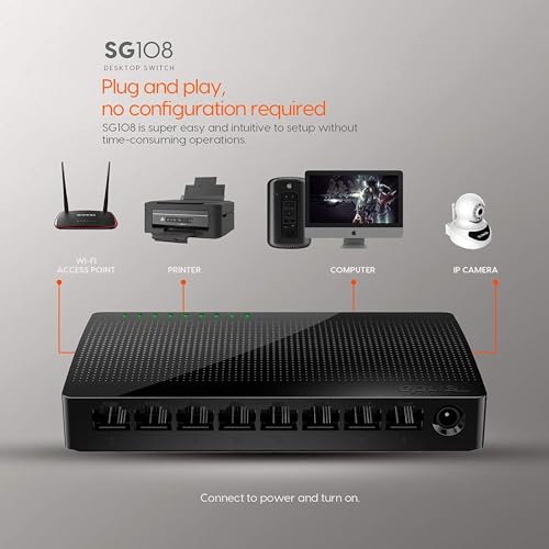 Image of Tenda 8-Port Unmanaged Gigabit Ethernet Switch, Ethernet Splitter|Plug & Play|Shielded Ports|Plastic Case|Desktop /Wall-Mount|Fanless|Limited Lifetime Protection