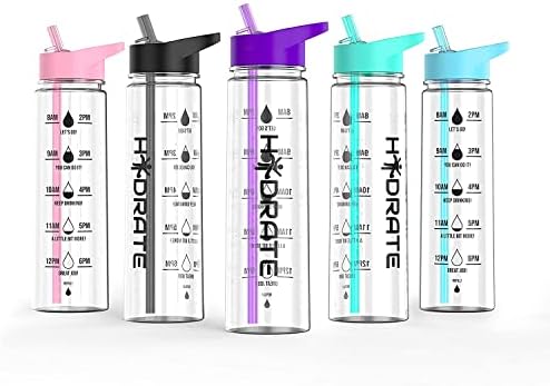 HYDRATE Water Bottles Motivational premium 900ml water bottles with straw  Daily water intake with Time Markings, BPA-Free. Leak proof Ideal for hydration at office, gym. (Coral)