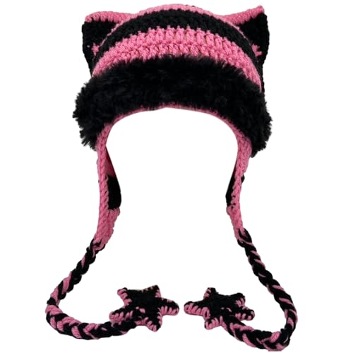 Chapeau Y2K avec oreilles rayées : bonnet tricoté chaud pour enfant et adulte